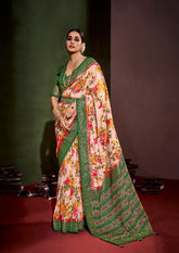 Shop Elegant Rose Gold Cotton Silk Floral Print Saree